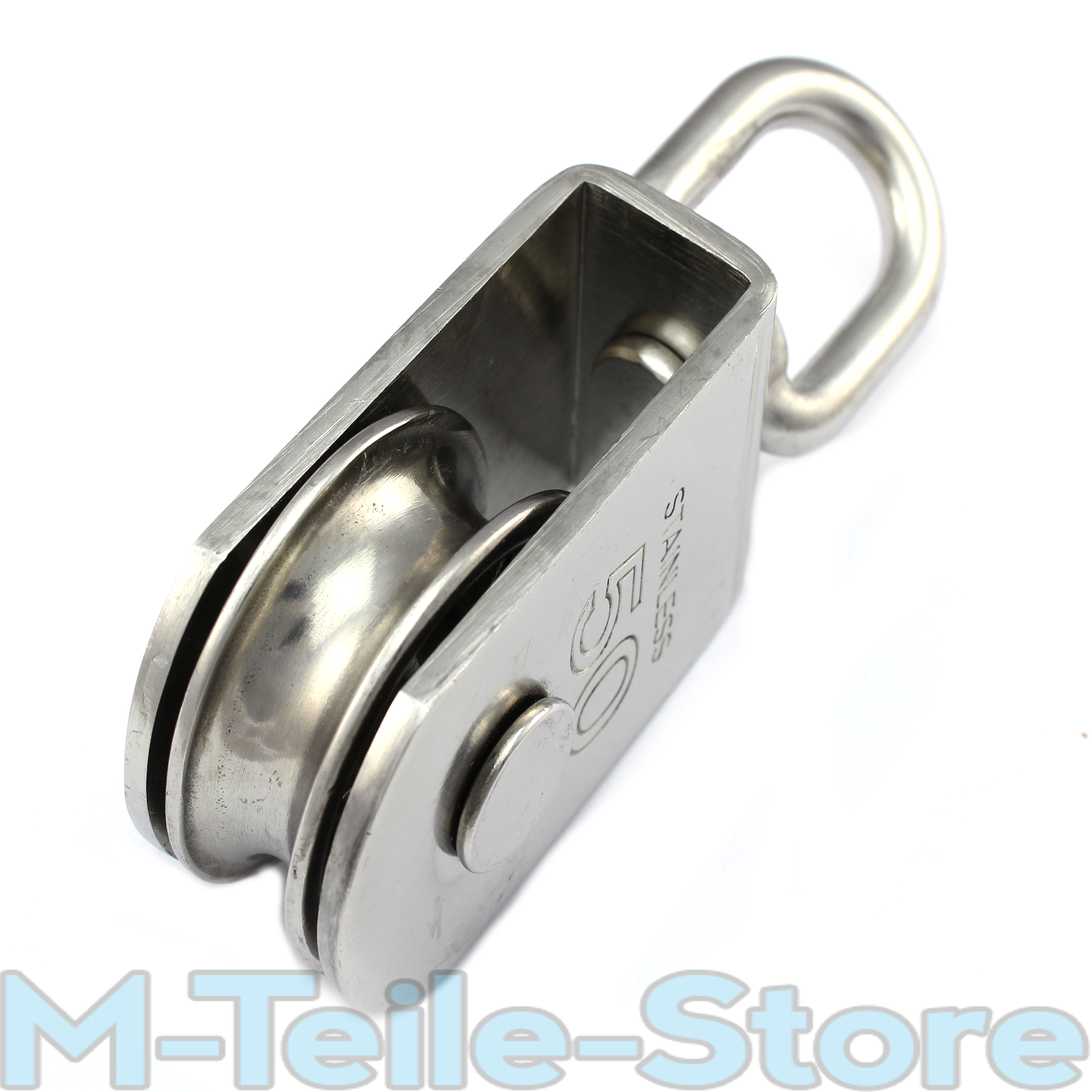 Block mit Edelstahlrolle 50mm drehbarem Wirbel V2A Sinterbronze Buchse