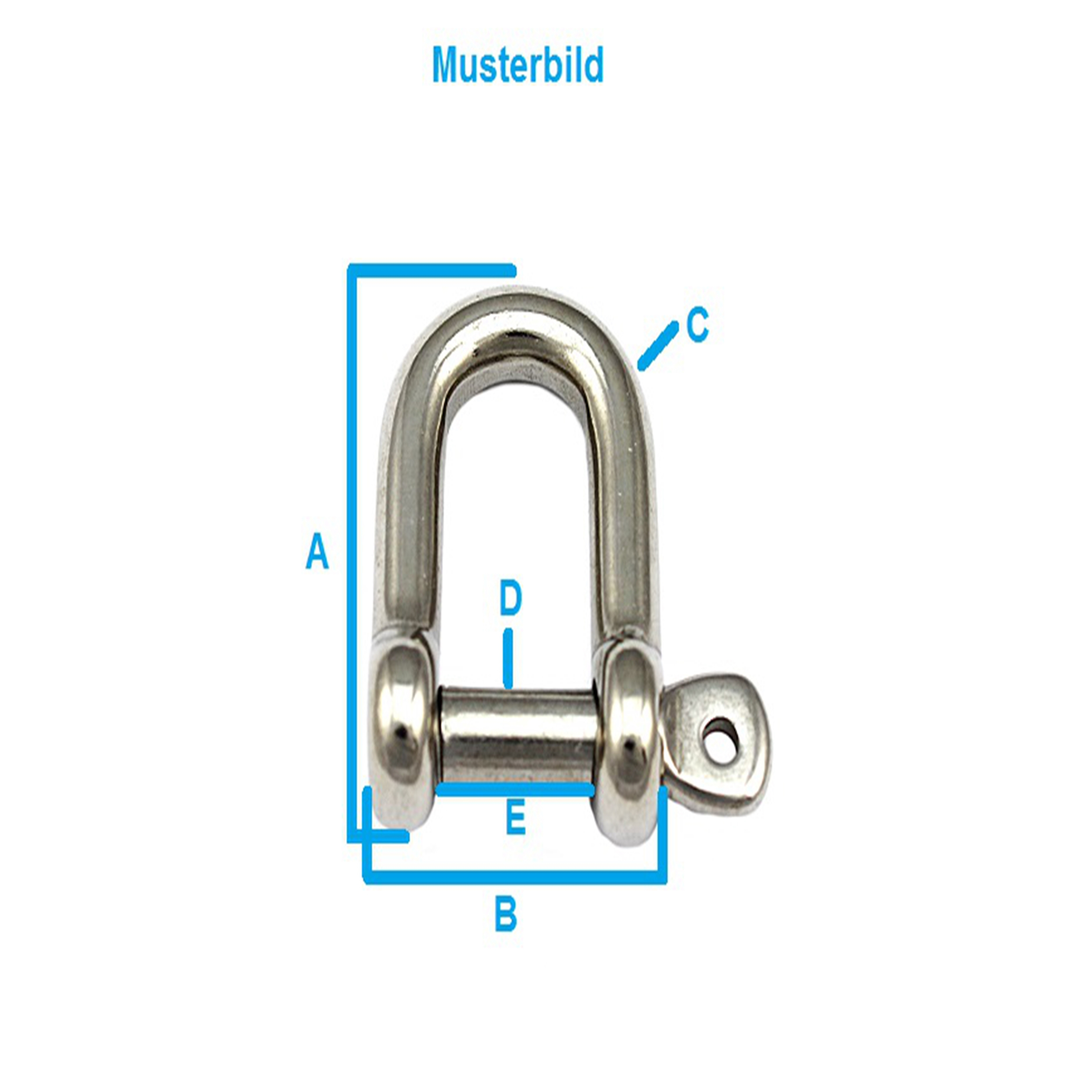 Schlüsselschäkel 8mm Edelstahl A4  gerade extra lang Schäkel